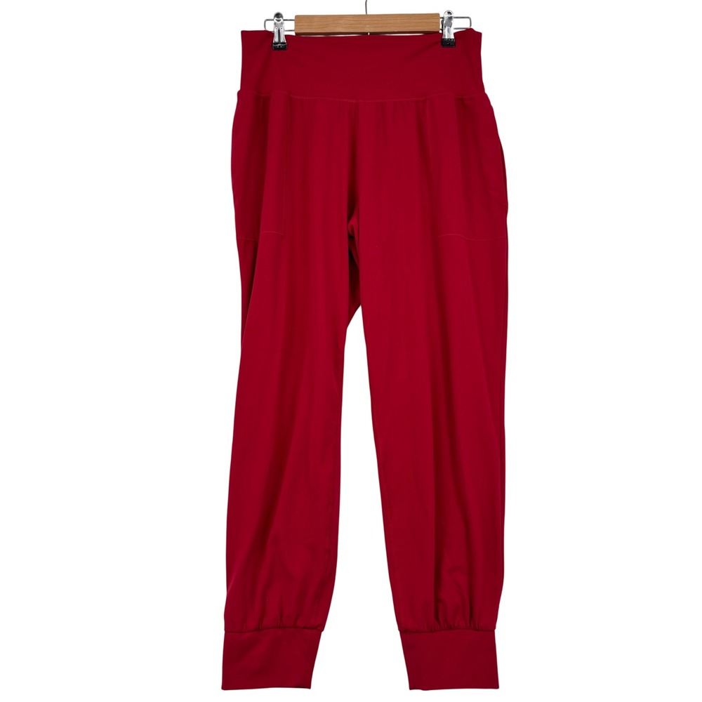 Athleta Salutation Jogger Pants Size L Red High Rise Pockets Stretch